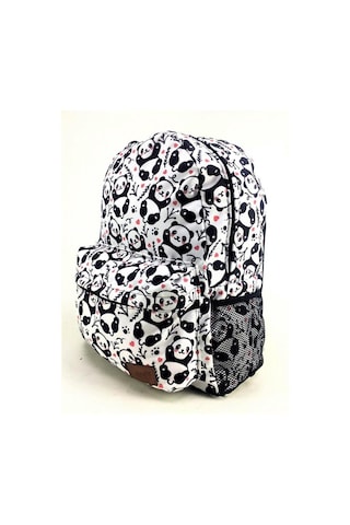 Luckybag Renkli Kalpli Panda Desenli Dayanıklı Spor Seyahat Yürüyüş Okul Genç Çocuk Sırt Çanta Beyaz