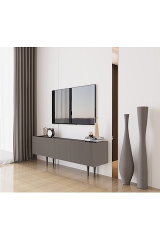 Capella Gri Mdf Country 3 Kapak Ahşap Ayaklı 140 Cm Tv Ünitesi