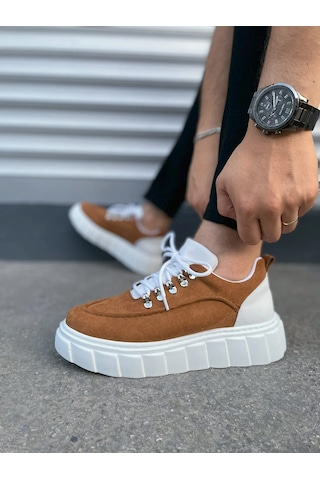 Mevese Duolc Bağcıklı Süet Erkek Günlük Rahat Taban Sneaker Ayakkabı - Taba