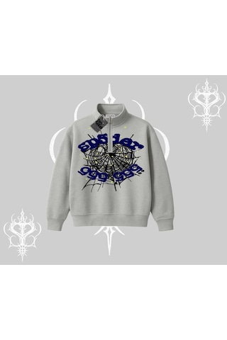 Startmore Beyaz Yarım Fermuarlı Sweatshirt Sp55der Gri