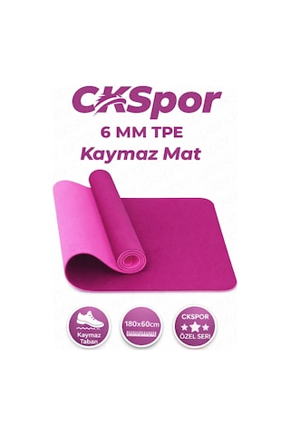 CKSpor Profesyonel Tpe Yoga Matı 6 Mm Kaymaz Taban Çift Katmanlı Spor Matı Pembe