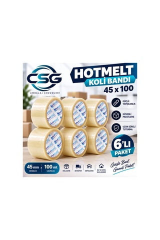 Hotmelt 45x100 Şeffaf Koli Bandı 6 Lı Paket Güçlü Yapışkanlı Ambalaj Ve Paketleme Bandı