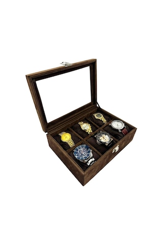 Richbox 6'lı Saat Kutusu Kahve Alcantara Süet