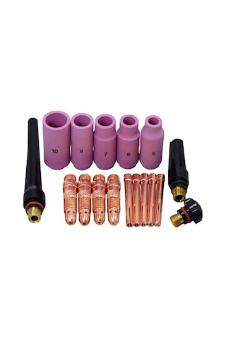 Kangvka Tıg Arc Kaynak Aksesuarları Seti - 18 Parça: Seramik Lapa, Gaz Lens Gövde, Topuz Ve Arka Kapaklar Wp-17/18/26 Uyumlu