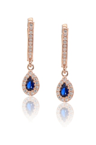 Safir Taşlı Damla Model Rose Kaplama Bayan Gümüş Küpe 201022755