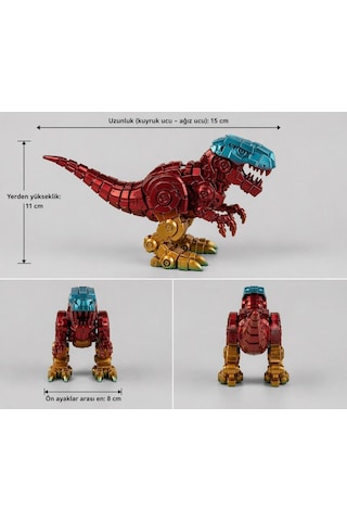 Robotik Görünümlü T-rex Dinozor Figürü Metalik Efektli Plastik Dekoratif Biblo Sabit Model
