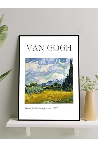 Cypresses Selvi Ağaçlı Buğday Tarlası Sanatsal Çerçeveli Tablo - Çerçeveli Poster