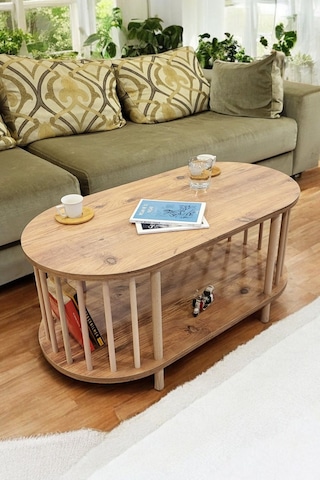 Orta Sehpa Ahşap Ayaklı Sehpa İki Raflı Sehpa Dekoratif Sehpa Gazetelikli Çam