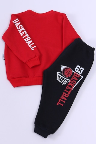 Erkek Bebek 3 İplik Eşofman Takımı Basketbol Baskılı A45 Kırmızı