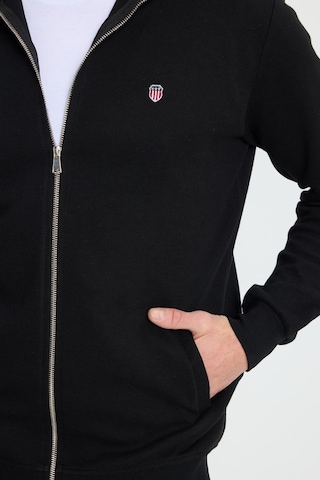 Tudors Erkek Slim Fit Dar Kesim Pamuklu Tam Fermuarlı Çift Cepli Dik Yaka Siyah Sweatshirt Hırka-41891 Siyah