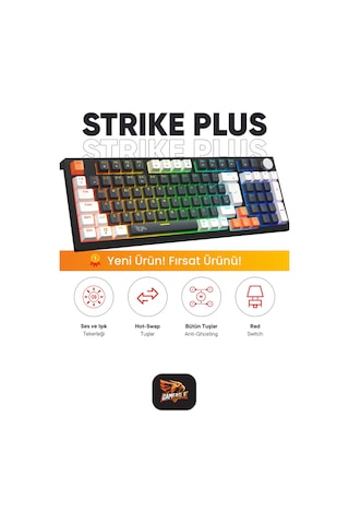 Strike Plus Mekanik Red Switch Klavye Hot Swap Anti Ghosting Türkçe Örgü Kablo Oyuncu Klavyesi Siyah