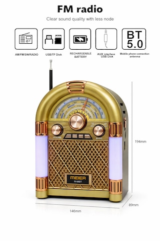 Ultratekno M-68bt Nostaljik Bluetooth Radyo Retro Jukebox Tasarım, Fm/am/sw 3 Band, Usb & Tf Kart Girişli, Şarjlı Taşınabilir Işıklı Müzik Kutusu