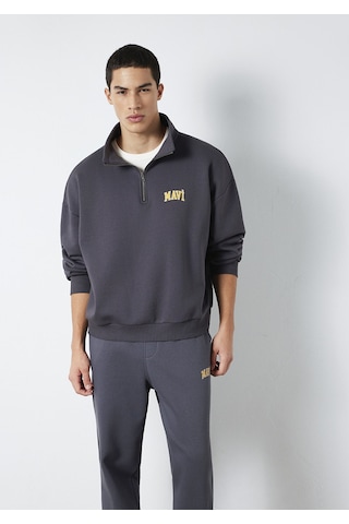 Mavi - Mavi Logo Baskılı Yarı Fermuarlı Antrasit Sweatshirt 0s10208-70101 Antrasit