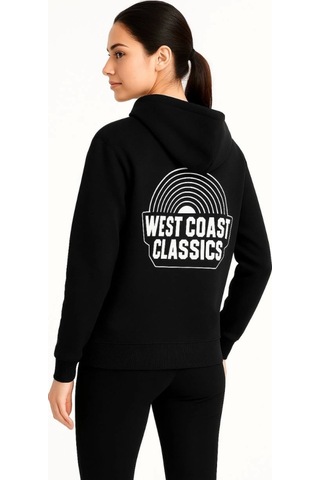 Etiler Collection Üç İplik Kapüşonlu Ön Ve Arka Baskılı Sweatshirt Hoodie - Siyah