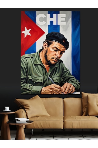 Che Guevara Çalışırken Resmi Dekoratif Kanvas - Mdf Ahşap Tablo