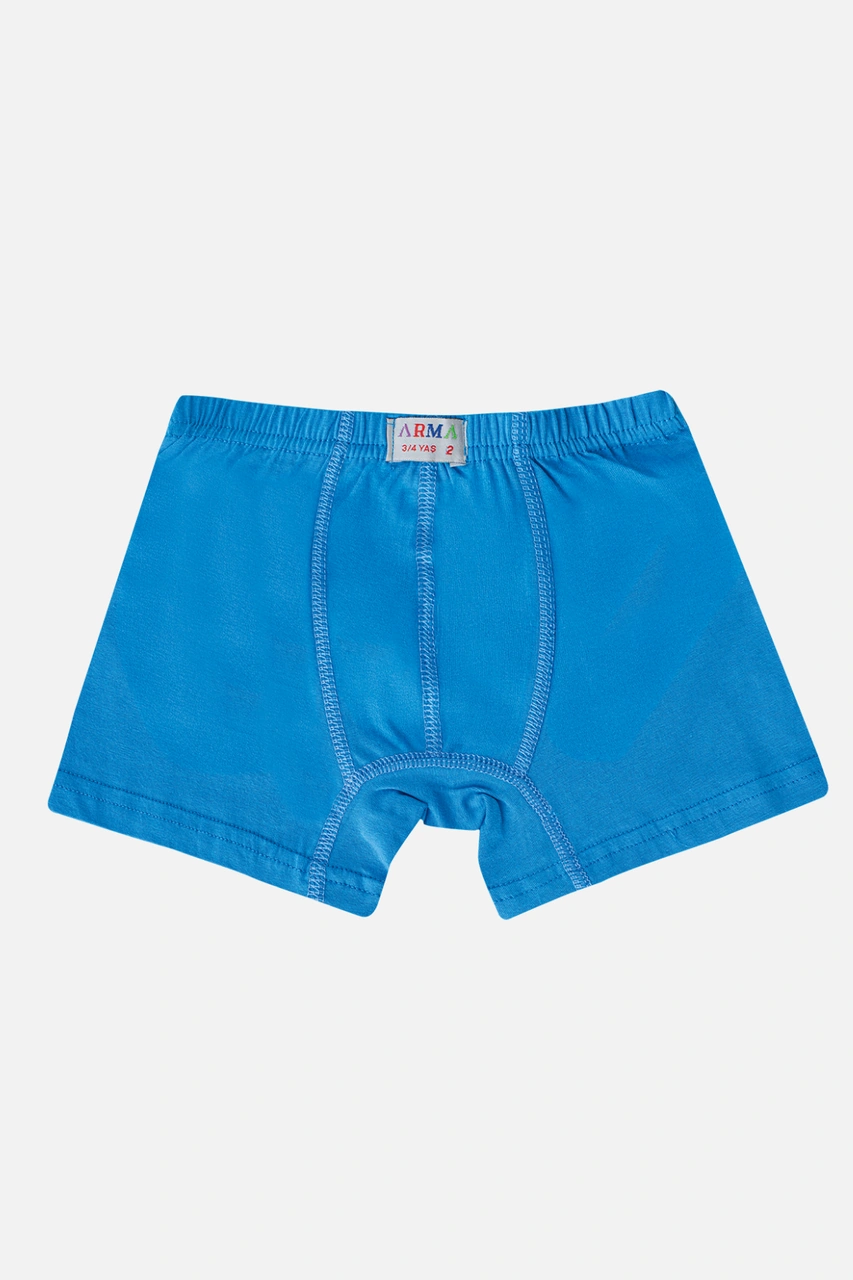 Arma Yıldız Erkek Çocuk Düz Pamuklu Likralı Mavi Boxer 6'lı Paket Mavi