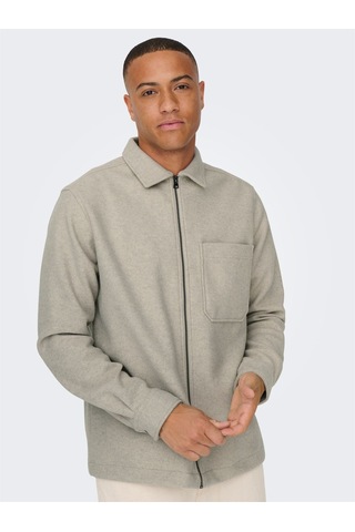 Only & Sons Onsdal Ovr Zıp Ls Shırt Erkek Gri Uk Gömlek - 22026312 Gri