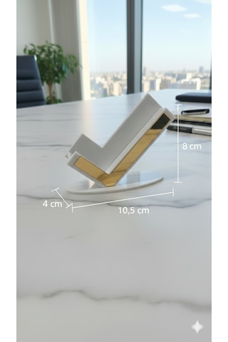 Beyaz Ve Gold Detaylı Masa Üstü Organizer Kartlık, Şık Modern Tasarım Pleksi Kartvizitlik