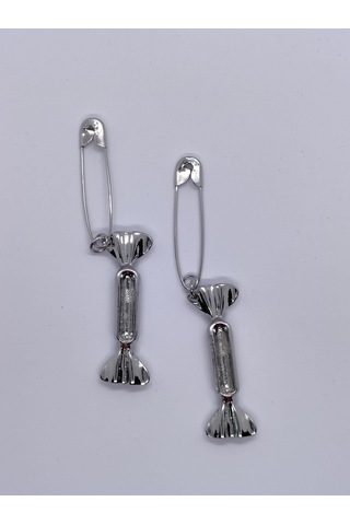 Sapphire Store Gümüş Renk Özel Tasarım Çengelli İğne Detaylı Küpe Gümüş