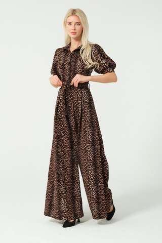 Balon Kol Bağcık Detaylı Tulum Leopar Desen Leopar