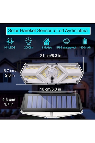 Greentech Güneş Enerjili Hareket Sensörlü, 6 Taraflı 104 Led Aydınlatma / GT-SL13