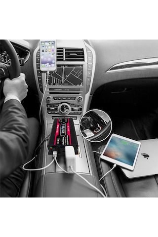 Yifomall 12v'den 110v'a Renkli Ekranlı 300w İnvertör, Usb Ve Ac Çıkışlı, Taşınabilir Şarj Cihazı