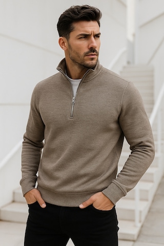 Rich Erkek Bej Yarım Fermuarlı Sweatshirt Bej
