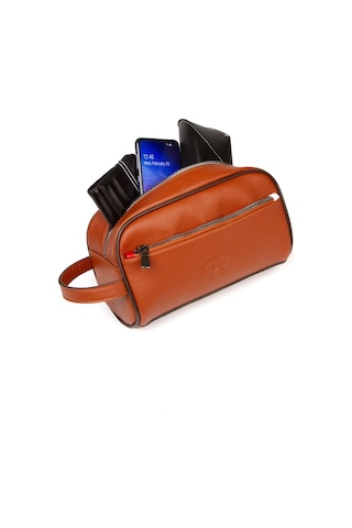 Tuldar Erkek Deri Portföy Clutch Traş Kozmetik Bakım Ve Günlük El Çantası Tul374 Taba