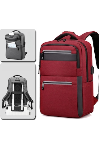 Laptop Sırt Çantası Okul İş Seyahat Usb Kulaklık Çıkışlı Kırmızı