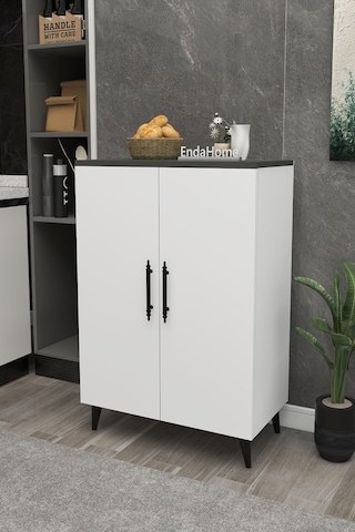 Pegasus 3 Raflı 2 Kapaklı Çok Amaçlı Dolap Mutfak Banyo Balkon Erzak Killer Dolabı Antrasit-beyaz