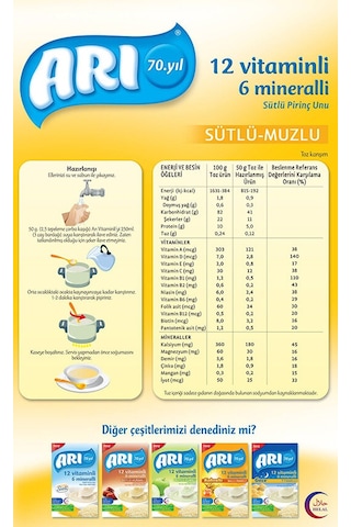 Arı Mama Pirinç Unu 200Gr Sütlü-Muzlu 12 Vitminli 6 Minarelli (3
