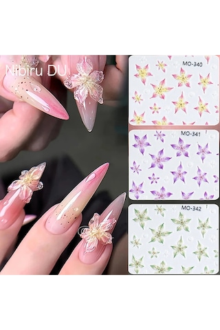 5d Etiket Zambak Çiçeği Tırnak Çıkartmaları Jöle Nail Art Süslemeleri Akrilik Yapışkanlı Jel Kaydırıcılar Yaz Çıkartmalar Manikür Aksesuarları Şarap Kırmızı