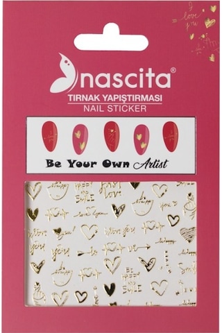 Nascita Tırnak Üstü Sticker Gold Kalp Temalı