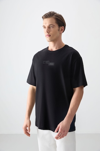 Air Jones Tommy Life Siyah %100 Pamuk Kalın Yumuşak Dokulu Oversize Fit Baskılı Erkek T-shirt - 88361 Siyah