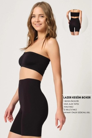Armillia Dimoda Kadın / Kız Lazer Kesim Boxer Korse - Dikişsiz, İz Yapmaz, Şort Korse+ Siyah Siyah