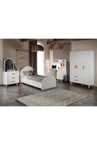 Bohem Çocuk Odası Takımı Beyaz Tamamı Mdf 4 Parça