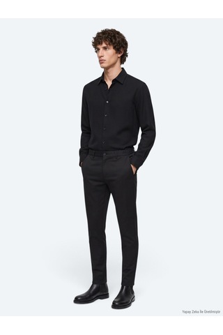 Kip Siyah Dokuma Jogging Fit Casual Pamuk Karışımlı Pantolon Siyah --