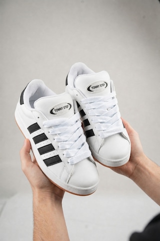 Tonny Step Unisex Günlük Bağcıklı Ortopedik Spor Ayakabı Sneaker Ayakkabı Beyaz-siyah Çizgi