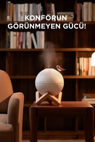 H13 Beyaz Minimalist Kuş Figürlü Ahşap Standlı Gece Lambalı Dekoratif Hava Nemlendiricisi (İthalatçı Garantili)