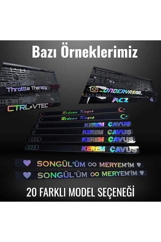 2 Adet Kişiye Özel Holografik Yazılı Piano Black Pleksi Oto Plaka