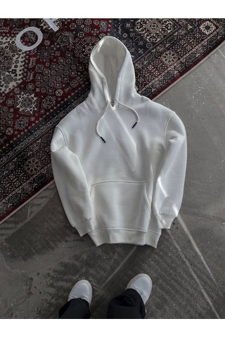 Etiler Collection Kapşonlu Üç İplik Penye Basic Sweatshirt - Beyaz