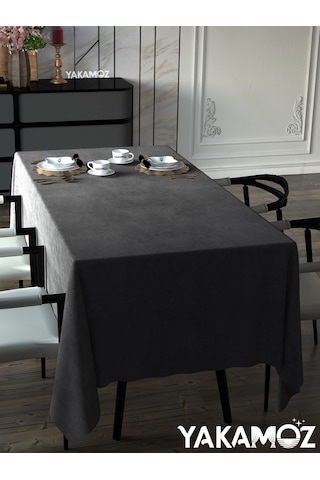 Karanlık Gri Kadife Dokulu Masa Örtüsü Dertsiz Velvet Touch Serisi Karanlık Gri