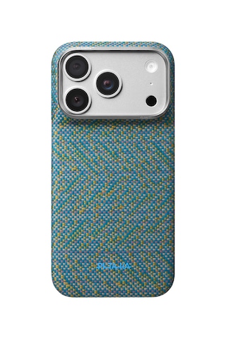 Apple Uyumlu iPhone 18 Pro Max Kılıf M-safe Özellikli Aramid Karbon Fiber Wind Over Wheat Serisi Kapak Mavi