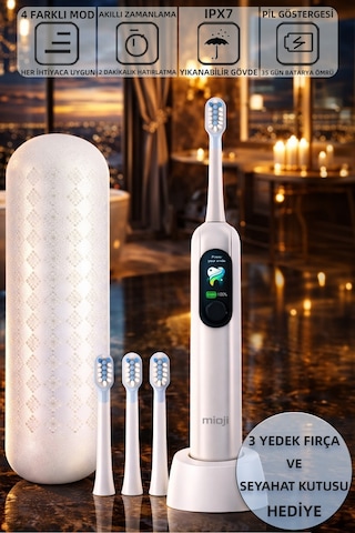Mioji Oral B8 Care Şarj Edilebilir Diş Fırçası Beyaz + 3 Yedek Başlık ve Taşıma Çantası