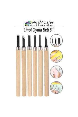 Linol Oyma Seti 6 Parça 1 Paket Ahşap Saplı 6 Bıçaklı Linol Oyma Kesme Bıçak Seti Linolyum Baskı