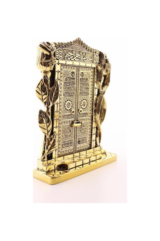 Gold Biblo 25 Cm Gül Kabe Kapısı Allah Muhammed Yazılı Polyester Üzerine Metal Kaplama Biblo