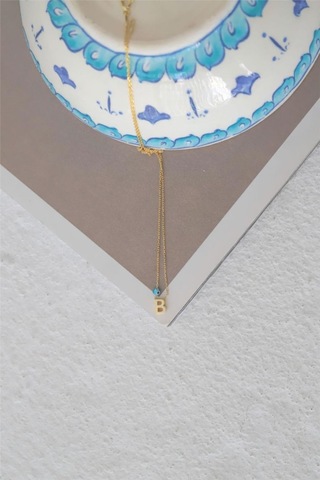 Minamis Silver 925 Ayar Gümüş Gözlü Üç Boyutlu B Harfi Kadın Gümüş Kolye-2267