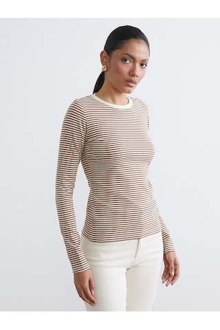 Lcwaıkıkı Basic Bej Bisiklet Yaka Çizgili Kadın Body