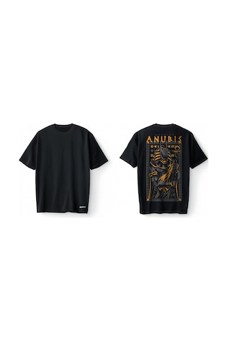 Bumeta Mısır Tanrısı Anubis Warrior Oversize Unisex Tişört T-shirt Siyah