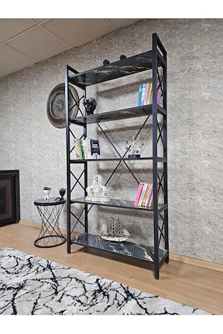 Siyah Boyalı Kitaplık - 5 Raflı Suntalem Lüks Kitaplık Luanda Çok Renkli